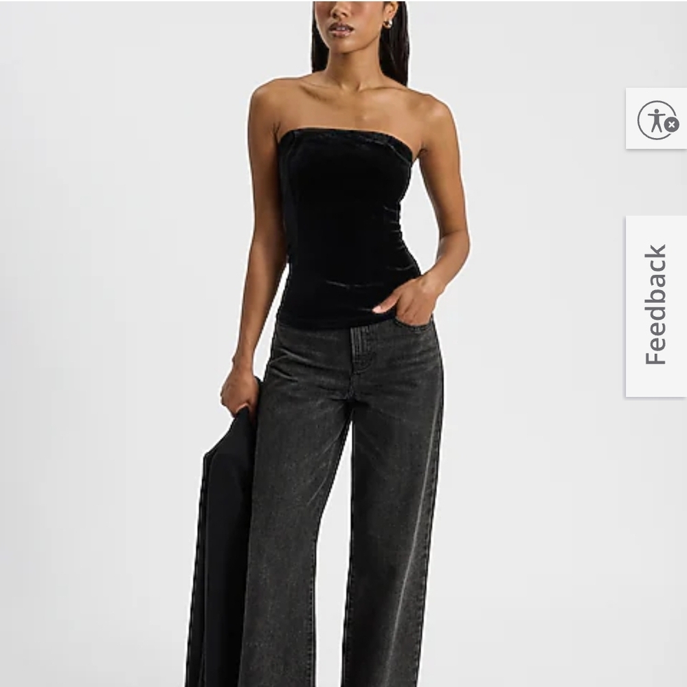 Express Black Velvet Strapless Top